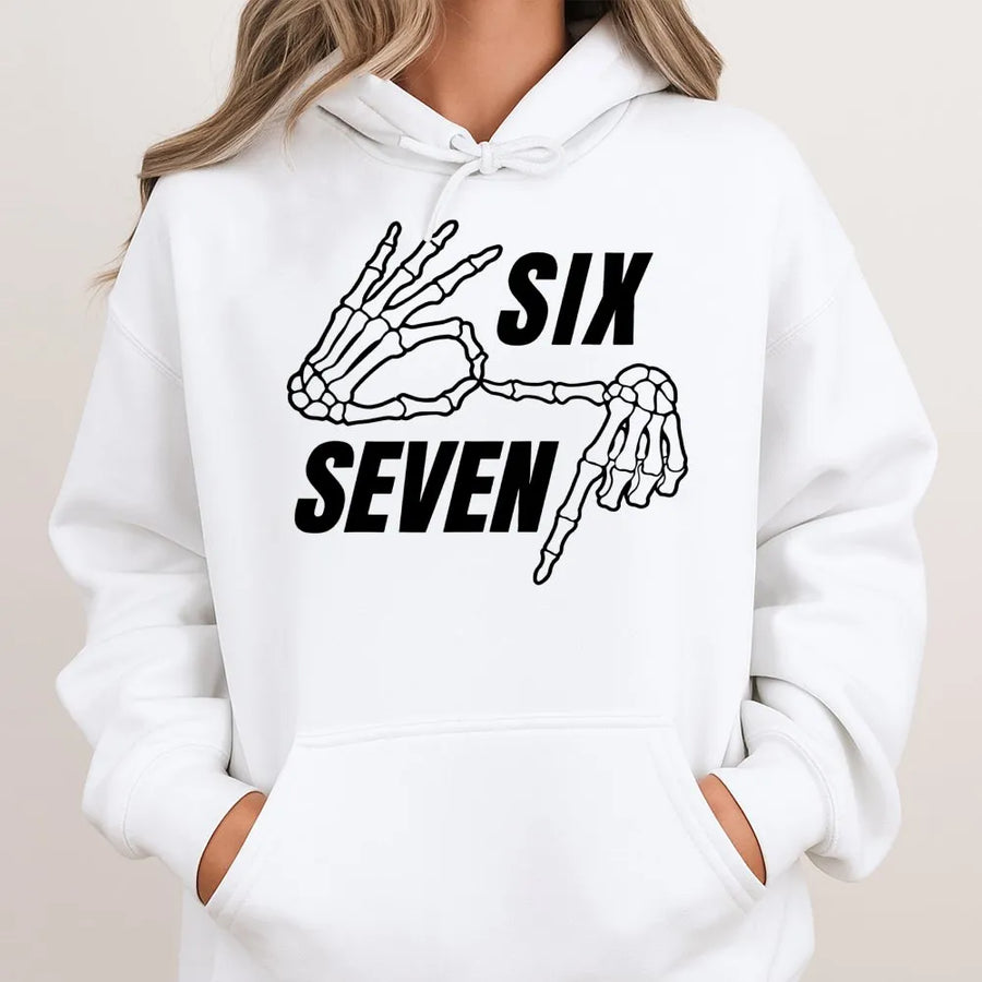 Six Seven Skeleton Hoodie | Hand Gesture Number Design | Premium Cotton Blend | Gothic Streetwear Gift for Men and Women