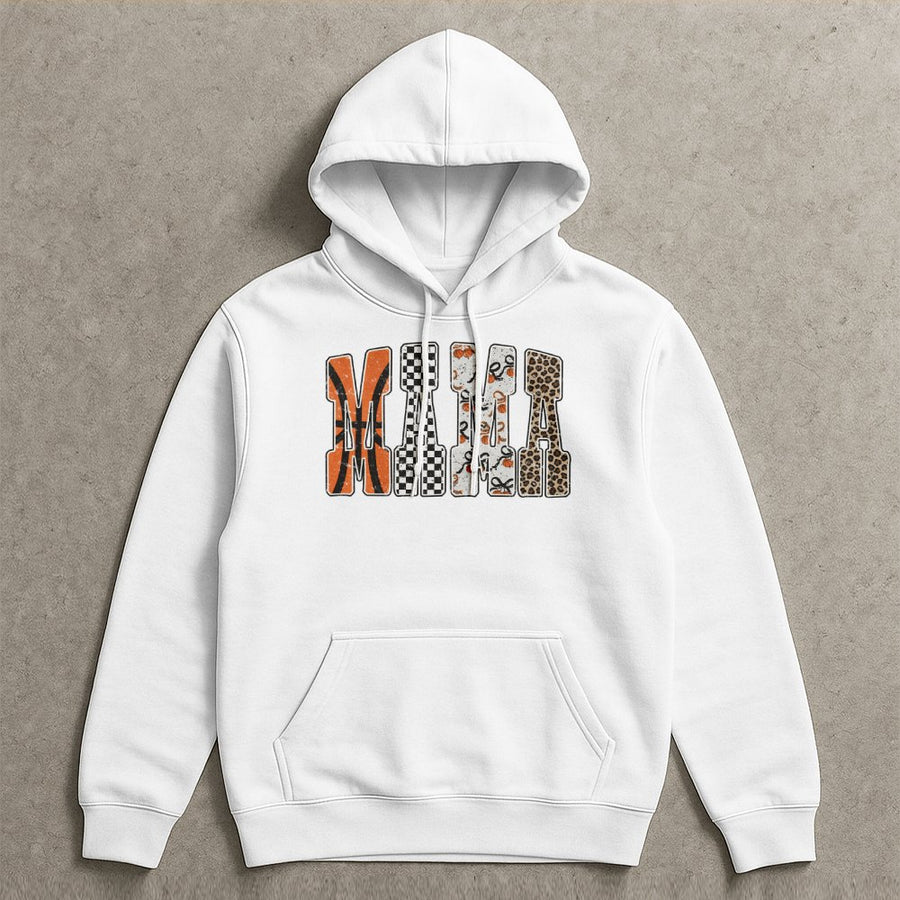 Basketball Mama Hoodie | Retro Checkered Leopard Sports Print | Cotton-Polyester Blend | Trendy Game Day Gift for Basketball Moms