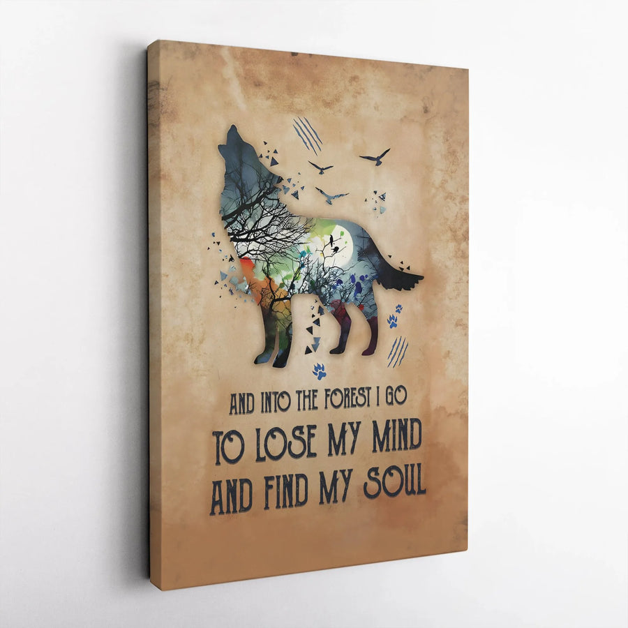 Howling Wolf Canvas Wall Art | Into The Forest I Go To Find My Soul Quote | Premium Vintage Style Print | Rustic Cabin Decor Gift For Nature Lover