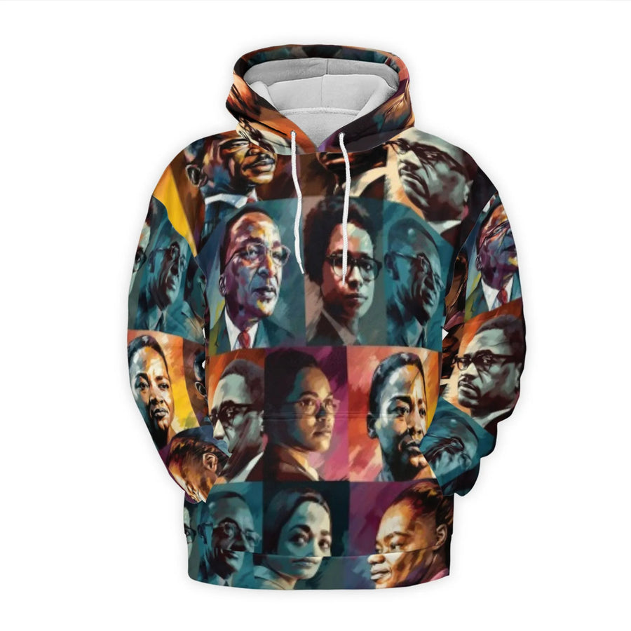 Black History Leaders All-Over Print Hoodie | Civil Rights Movement Graphic Art | Premium Polyester Fleece | Unisex Awareness Gift
