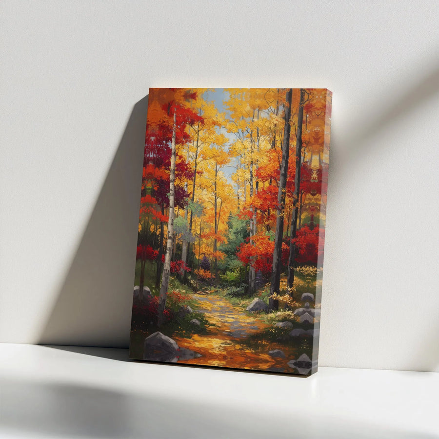 Autumn Forest Canvas Wall Art | Impressionist Fall Path Oil Painting Style | Premium 1.25" Gallery Wrap | Nature Lover Home Decor Gift