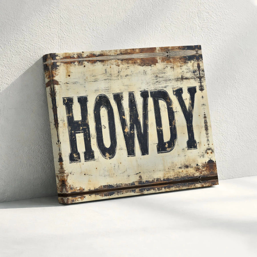 Howdy Rustic Western Wall Art | Distressed Farmhouse Sign Print | 1.25-inch Premium Gallery Canvas | Cowboy Home Decor Gift
