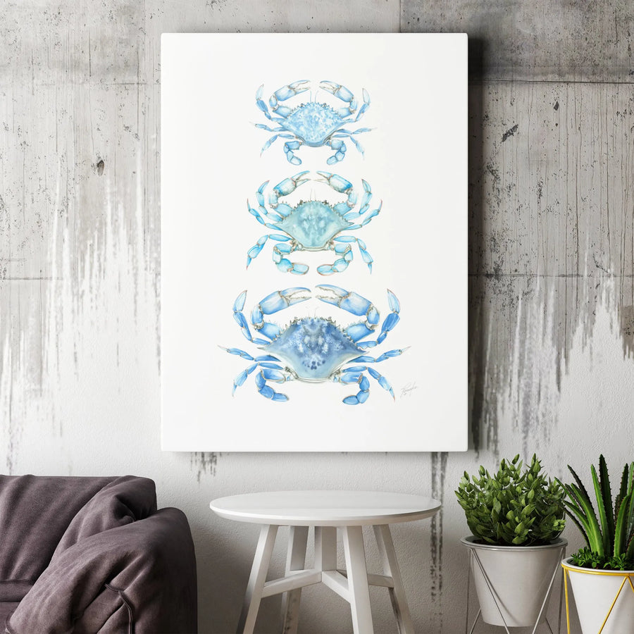 Blue Crab Wall Art | Watercolor Coastal Decor Print | Premium 1.25" Gallery Wrap Canvas | Beach House & Nautical Bathroom Gift