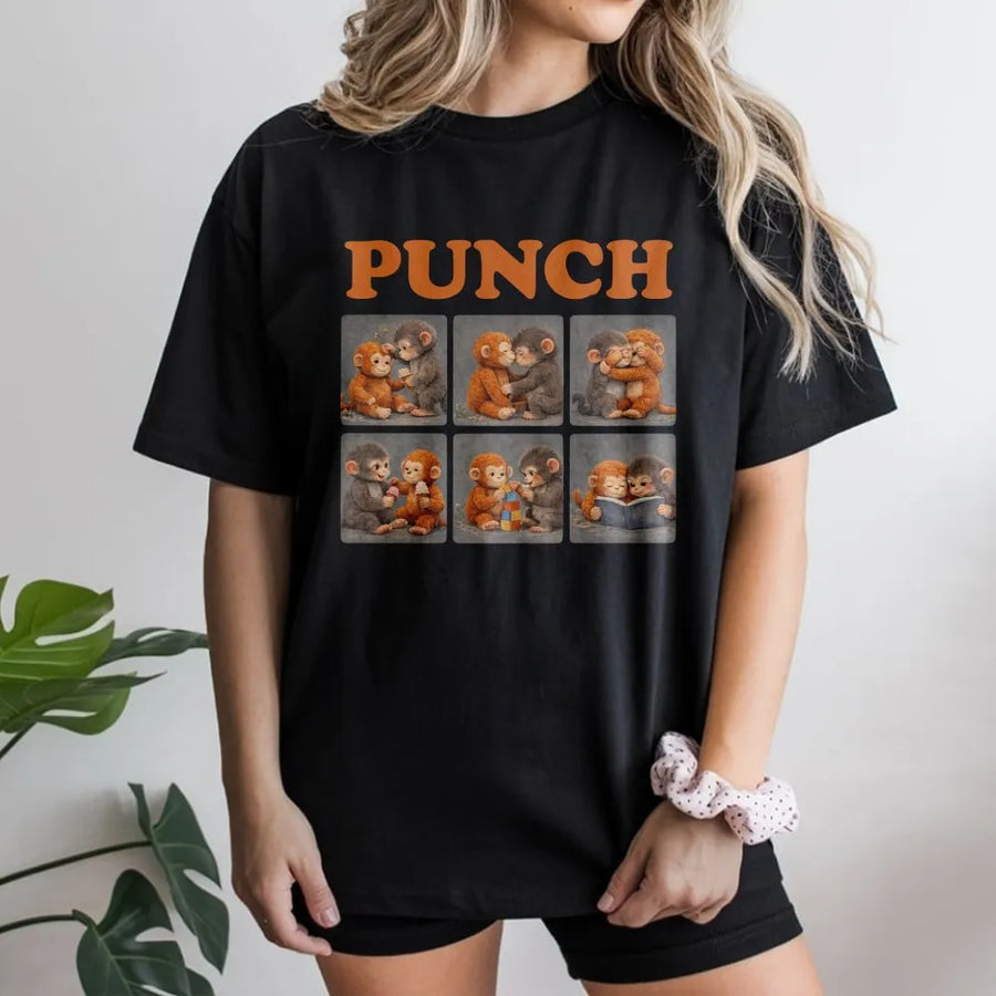 Monkey Graphic T-Shirt | Cute Plush Toy Animal Collage | 100% Soft Cotton Premium Tee | Unique Aesthetic Gift for Animal Lovers