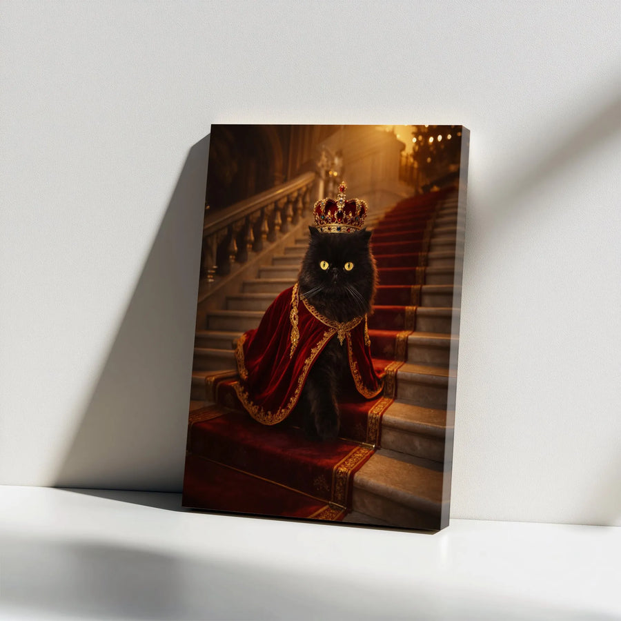 Royal Cat Canvas Wall Art | Majestic Black Cat King Portrait | Gallery Wrapped 1.25" Deep Canvas | Unique Home Decor Gift for Cat Lovers