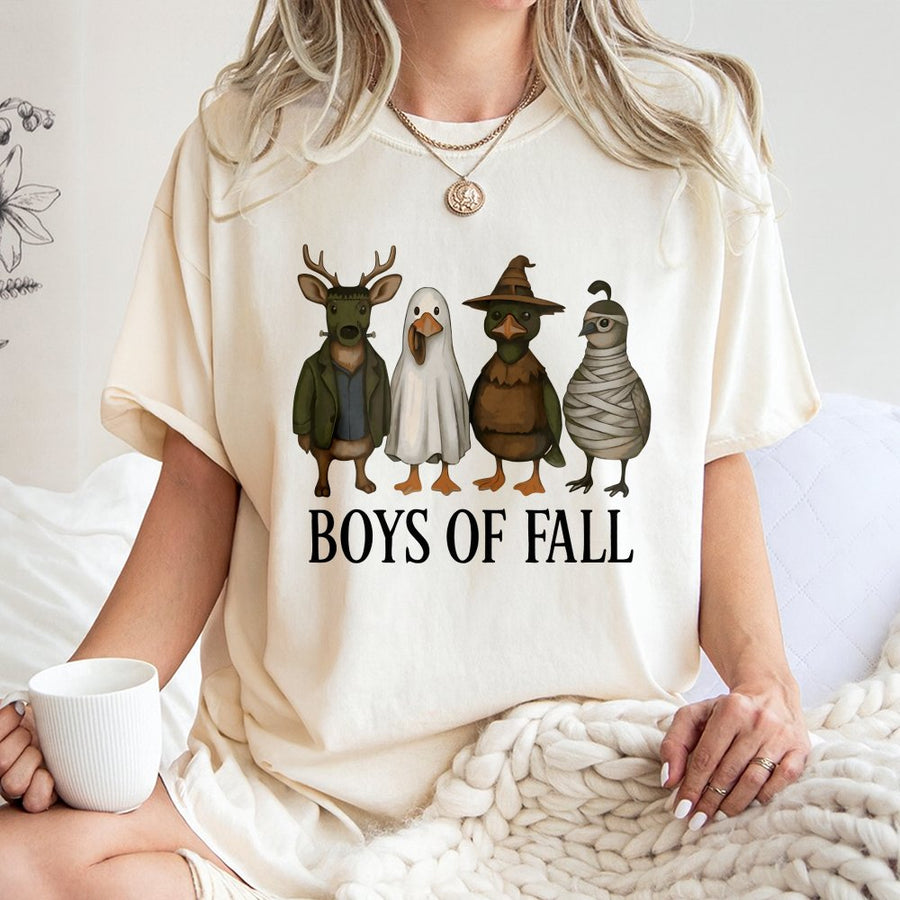 Boys of Fall Halloween T-Shirt | Spooky Farm Animal Costume Graphic | 100% Cotton Premium Tee | Funny Autumn Gift for Country Lovers