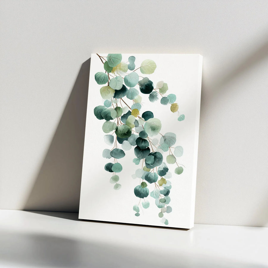 Watercolor Eucalyptus Leaves Canvas Wall Art | Minimalist Botanical Greenery Print | Premium Gallery Wrapped Decor | Modern Home Office Gift