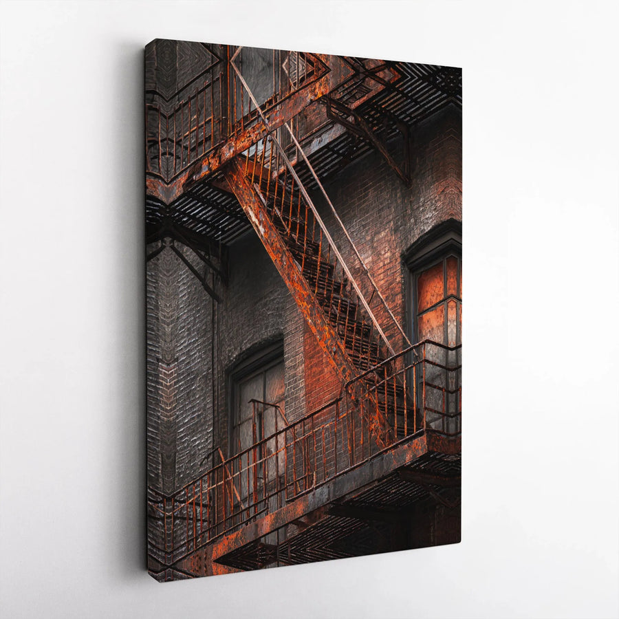Industrial Fire Escape Canvas Print | Gritty Urban Photography Wall Art | Premium Gallery Wrapped Canvas | Modern Loft & Office Decor Gift