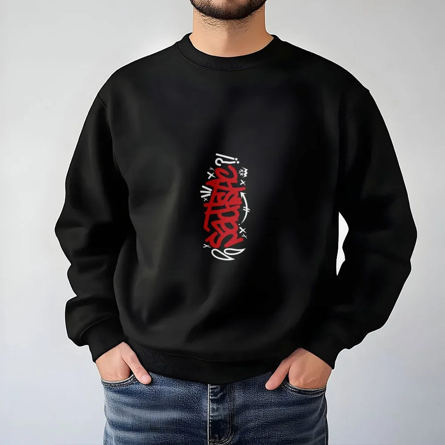 Graffiti Sweatshirt | Vertical 'Sadness' Text Design | Soft Cotton Blend | Edgy Streetwear Gift for Men & Women