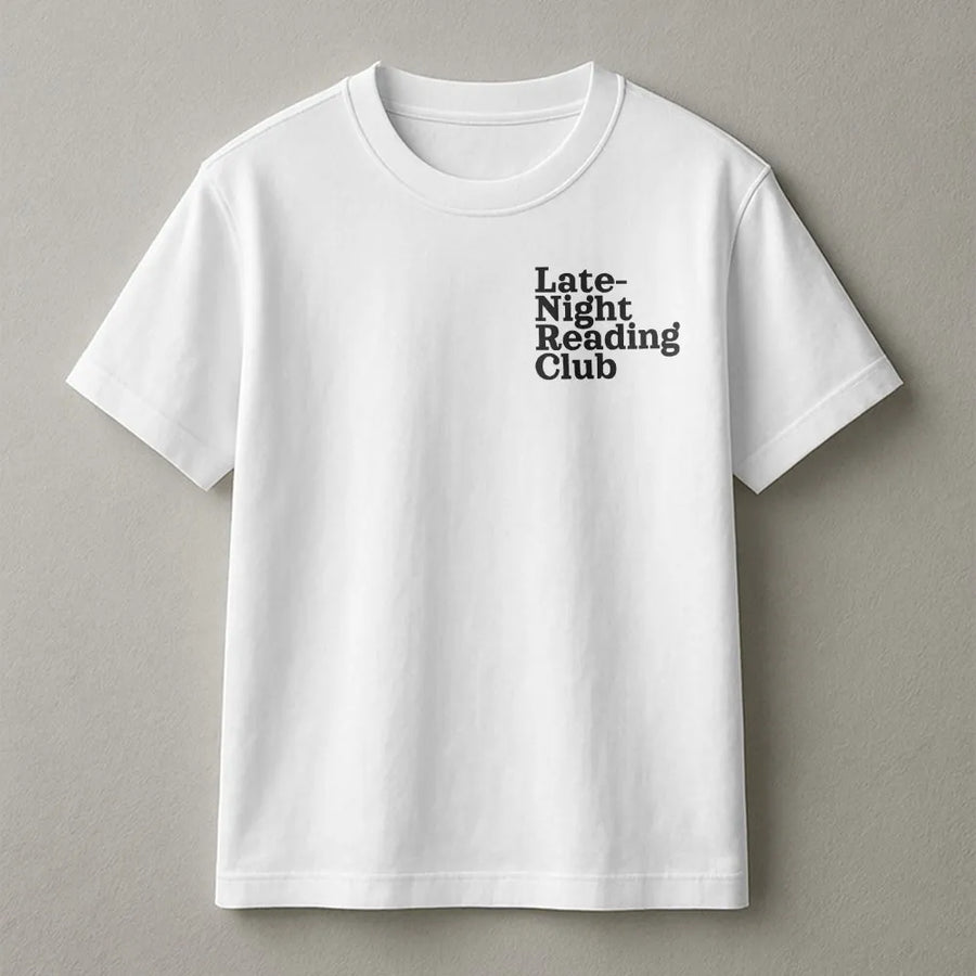 Late-Night Reading Club T-Shirt | Minimalist Bookish Crewneck | Cozy Cotton Blend | Gift for Book Lovers and Librarians