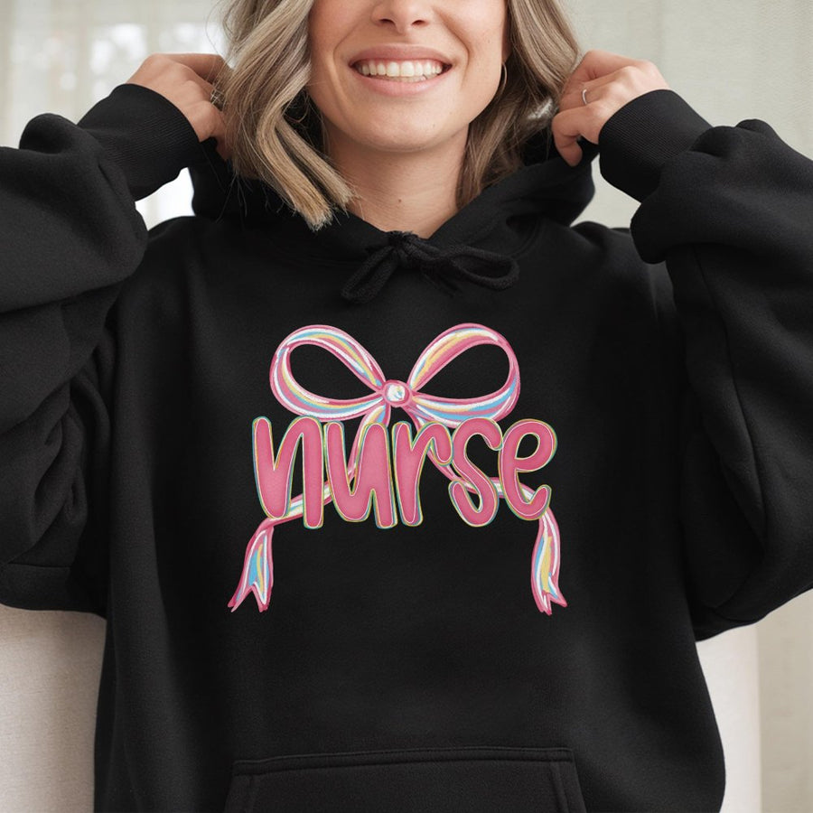 Nurse Coquette Hoodie | Aesthetic Pink Bow Graphic | Cotton-Blend Premium Comfort | Nursing Student & RN Graduation Gift