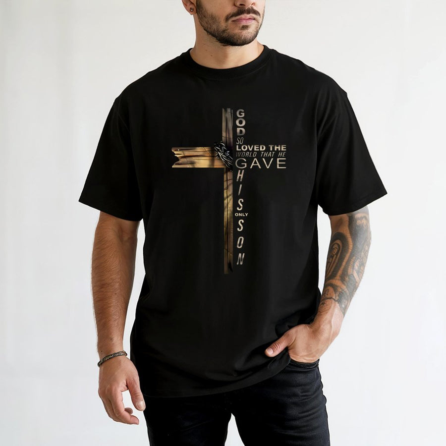Christian Cross T-Shirt | John 3:16 Bible Verse Graphic | Premium 100% Cotton Apparel | Faith-Inspired Religious Gift for Men and Women