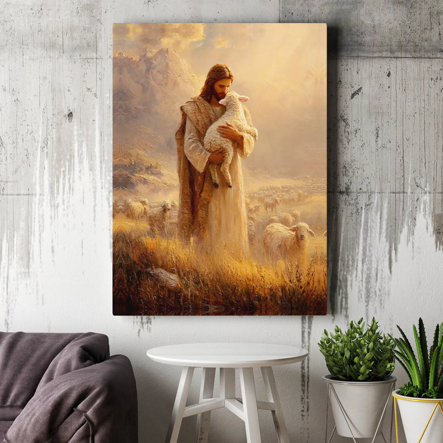 Jesus The Good Shepherd Canvas | Oil Painting Style Wall Art | 1.25 Inch Gallery Wrap | Christian Home Decor Gift for Believers