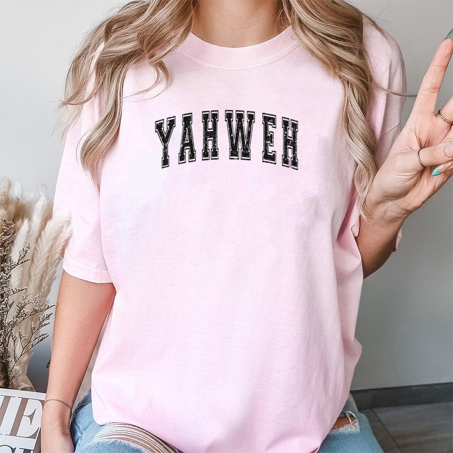 Yahweh Graphic T-Shirt | Vintage Distressed Christian Lettering | 100% Soft Cotton Premium Tee | Faith-Based Religious Gift for Men and Women