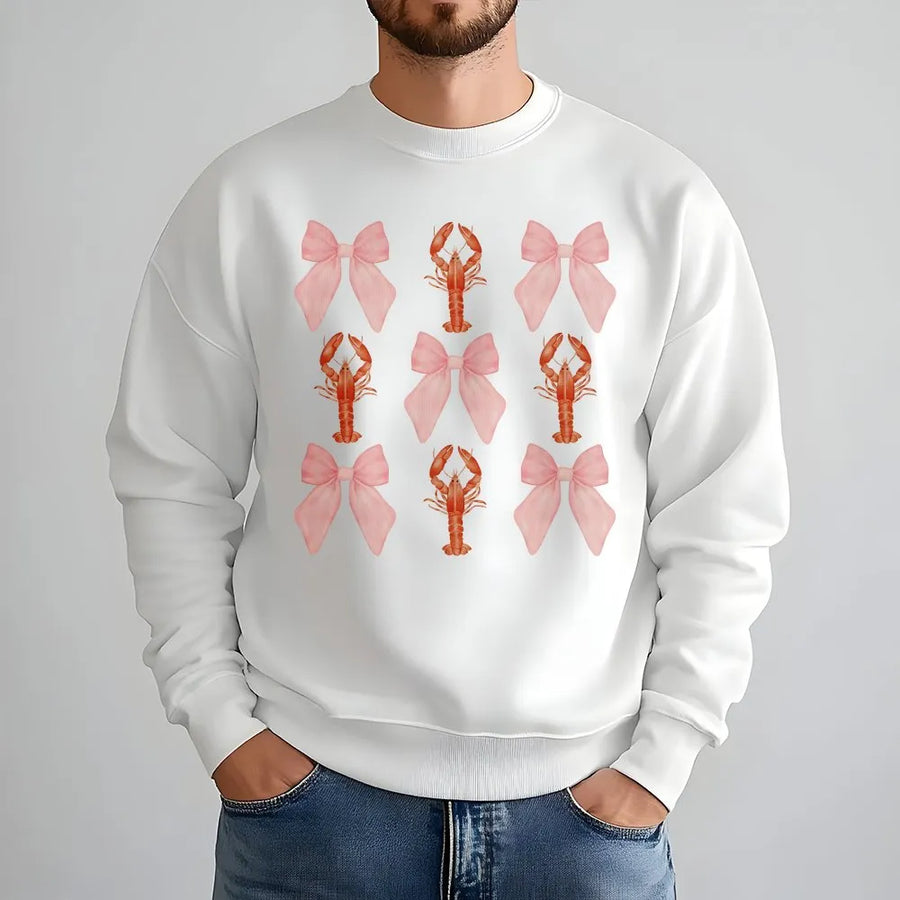Crawfish Coquette Sweatshirt | Pink Bow Pattern Pullover | Soft Cotton Blend | Crawfish Boil Festival Gift for Her