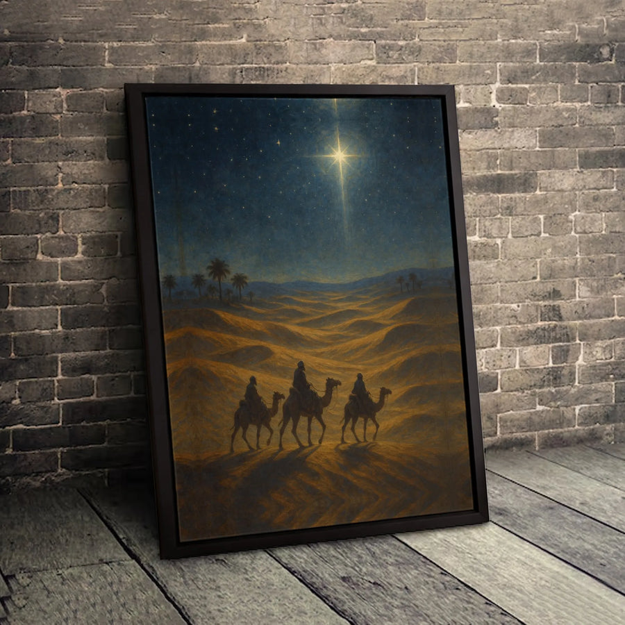 Nativity Scene Canvas Print | Three Wise Men Following The Star of Bethlehem | Premium 1.25" Gallery Wrapped Wall Art | Religious Christmas Home Decor Gift