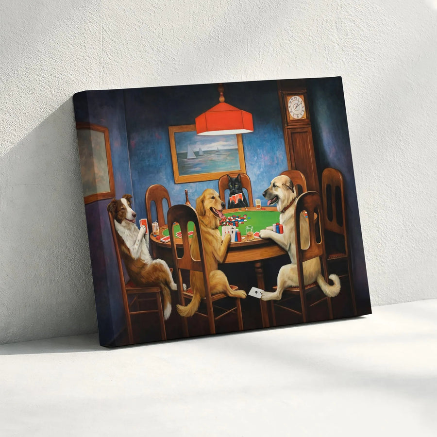 Dogs Playing Poker Canvas Wall Art | Vintage Funny Animal Painting | Premium High-Resolution Canvas Print | Gift for Him, Man Cave & Game Room Decor