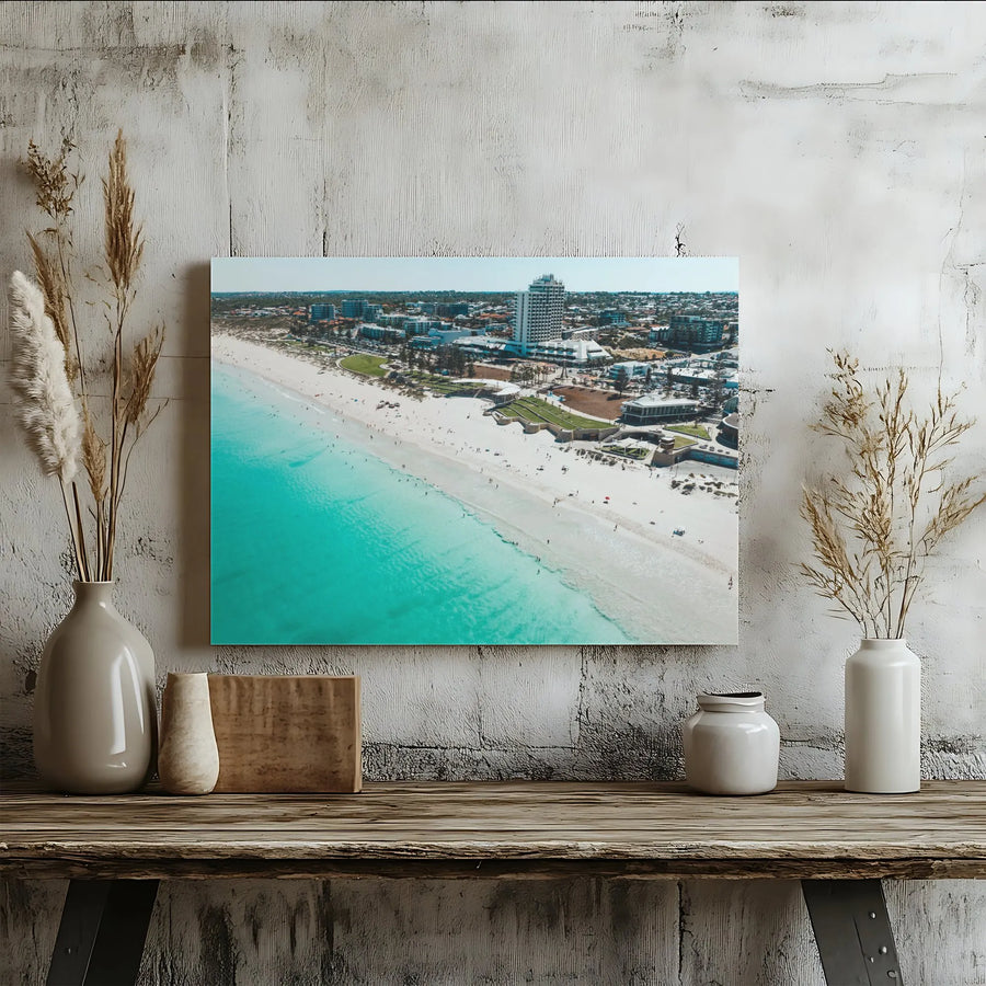 Aerial Beach Canvas Wall Art | Turquoise Ocean Cityscape Print | Gallery-Wrapped Premium Decor | Coastal Home & Office Gift