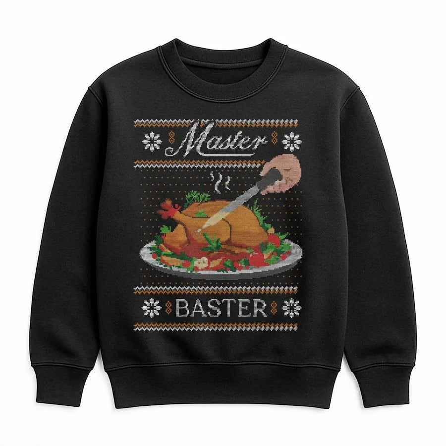Master Baster Christmas Sweatshirt | Funny Rude Turkey Dinner Graphic | Premium Cotton Blend | Gift for Him, Dad, Chef, or White Elephant Party