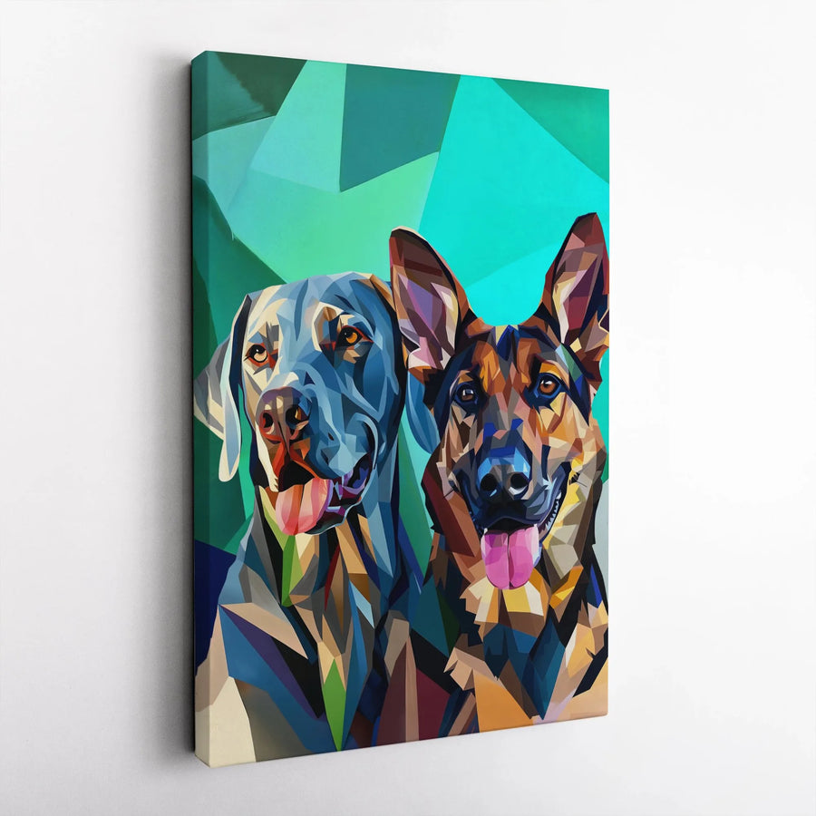 Geometric Dog Canvas Art | Weimaraner And German Shepherd Portrait | Premium Fade-Resistant Gallery Wrap | Modern Pet Wall Decor Gift