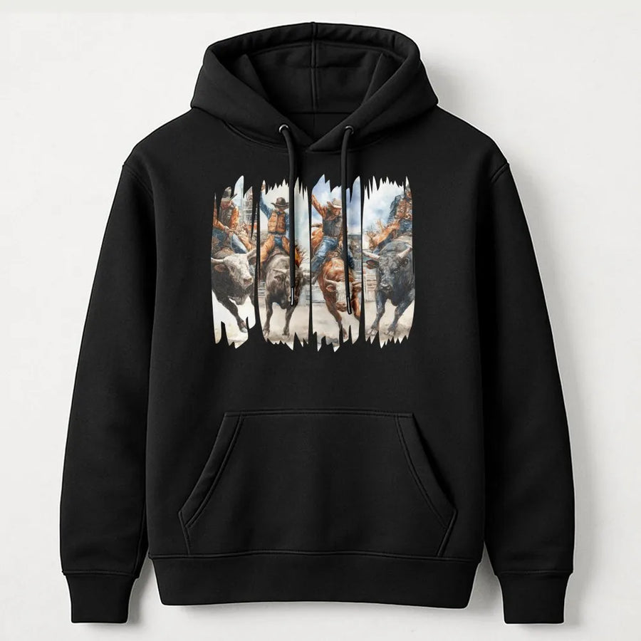 Bucking Bull Rider Hoodie | Rodeo Western Graphic Art | Premium Cotton Blend | Country Style Gift for Him or Her