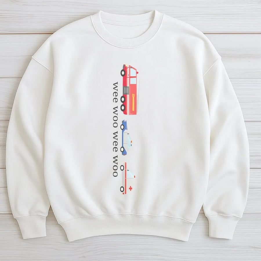 Funny Wee Woo Sweatshirt | Emergency Vehicle Graphic Sweatshirt | Premium Cotton-Blend | Gift for 911 Dispatcher, EMT, First Responder