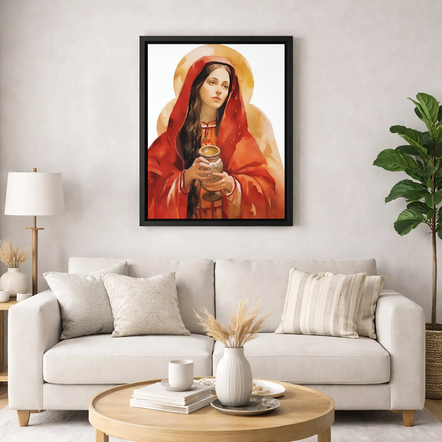 Saint Mary Magdalene Canvas Art | Alabaster Jar Watercolor Print | 1.25 Inch Premium Gallery Wrap | Religious Home Decor Gift