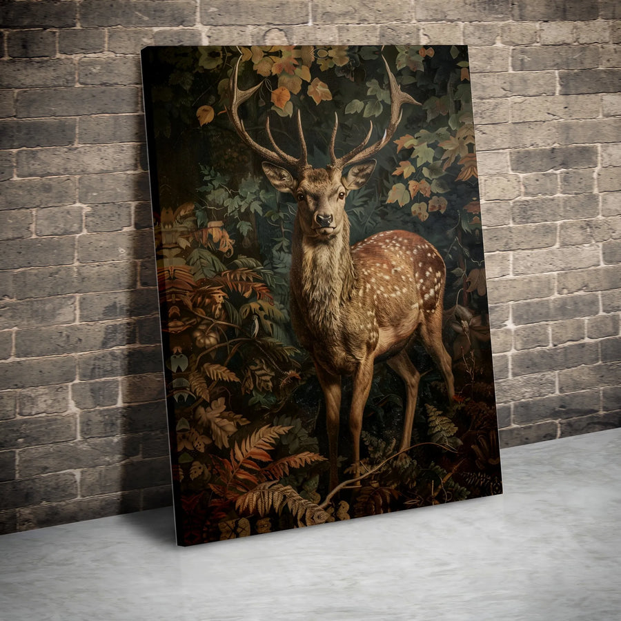 Deer Canvas Wall Art | Vintage Woodland Stag Portrait | Premium Gallery Canvas | Rustic Cabin Decor Gift