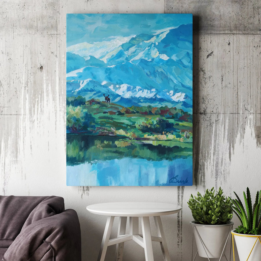 Moose Mountain Canvas Wall Art | Impressionist Canadian Rockies Painting | Premium Thick Gallery Wrap Canvas | Cabin Decor Gift for Nature Lover