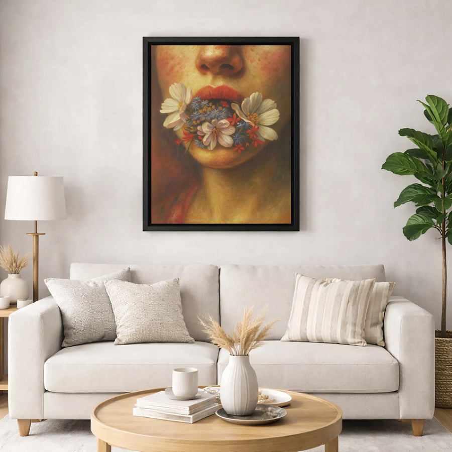 Surreal Floral Woman Canvas Wall Art | Moody Botanical Portrait Painting | Premium Fade-Resistant Gallery Wrap | Sophisticated Home Decor Gift