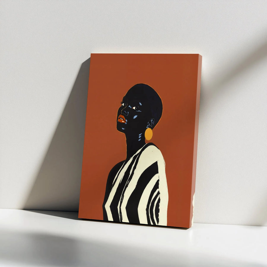 African Woman Wall Art Canvas | Modern Minimalist Portrait | Premium Gallery Wrapped Canvas | Collector's Afro Boho Living Room Decor