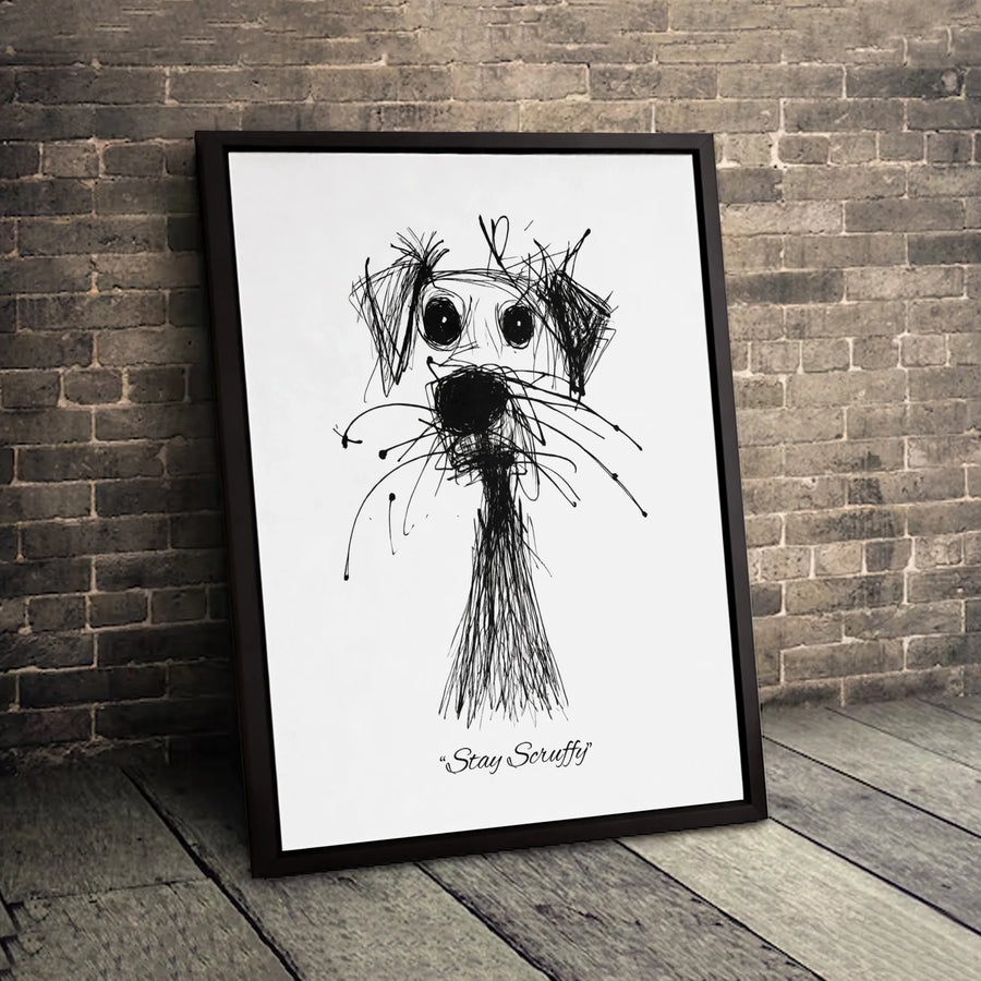 Stay Scruffy Dog Canvas Wall Art | Minimalist Scribble Sketch Design | Premium Gallery-Wrapped Print | Whimsical Pet Lover Gift