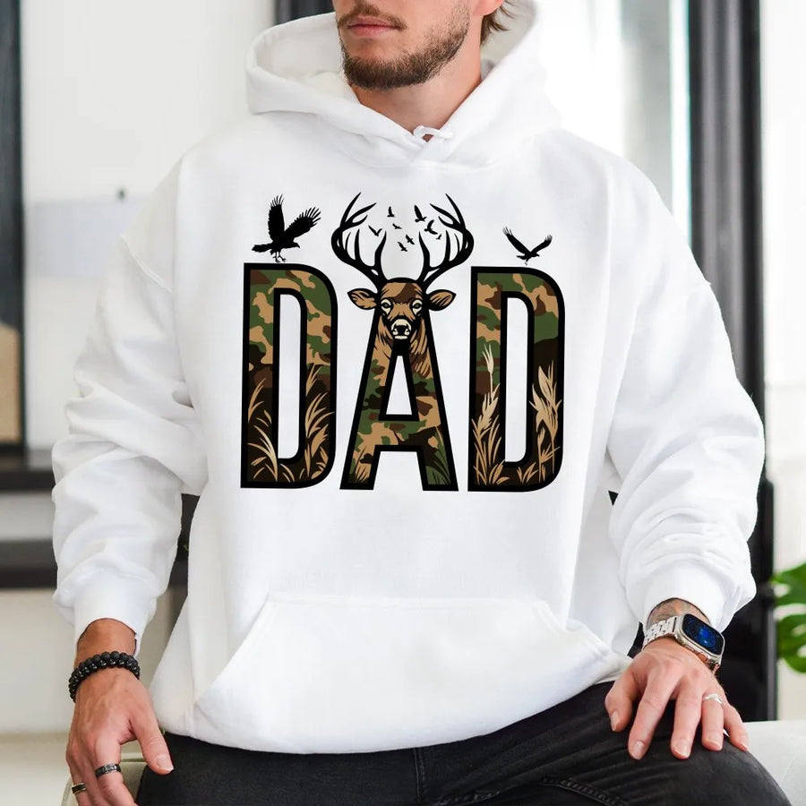 Camo Dad Hoodie | Hunting Deer Graphic Tee | Premium Cotton Shirt | Father's Day Gift for Hunter Dad