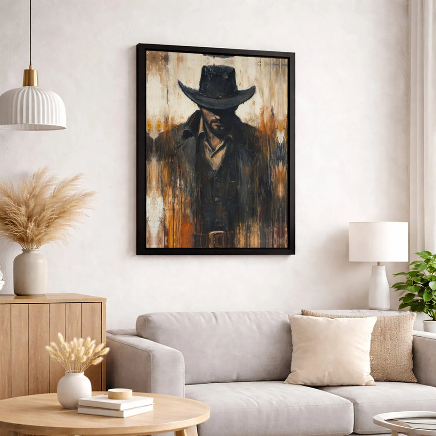 Western Cowboy Canvas Art | Abstract Moody Outlaw Wall Decor | Premium 1.25 Inch Gallery Wrap | Masculine Office & Home Gift