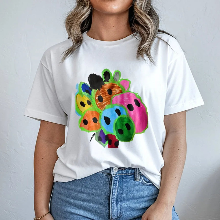 Colorful Kids Drawing T-Shirt | Abstract Animal Flower Illustration | Premium Soft Cotton | Artistic Unique Gift For Creative Souls