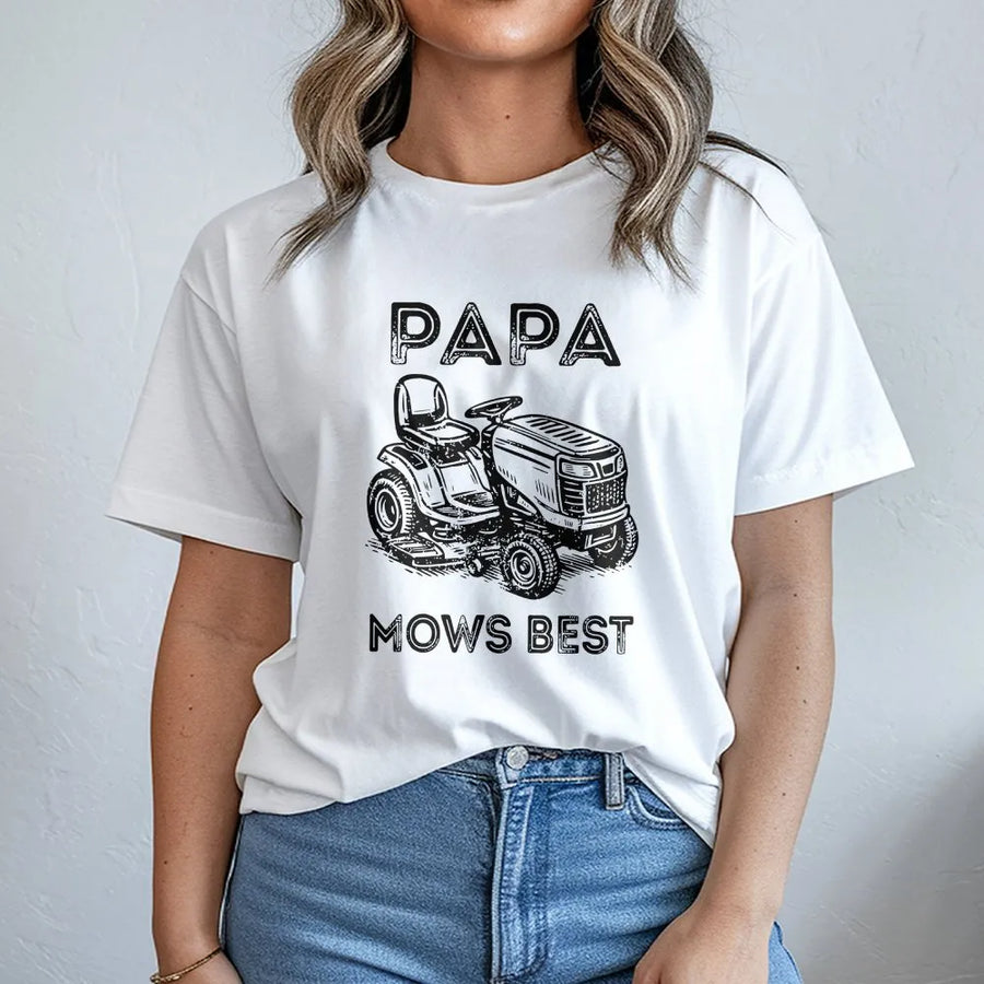 Funny Dad T-Shirt | Papa Mows Best Vintage Lawn Mower Graphic | Cozy Cotton Blend | Father's Day Gift for Dad & Grandpa