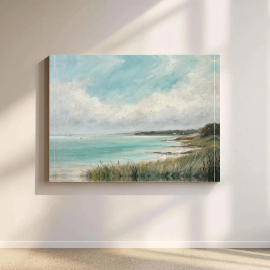 Coastal Seascape Canvas Art | Sailboat Beach Landscape Print | Gallery Quality 1.25" Framed Decor | Serene Ocean Wall Art for Home