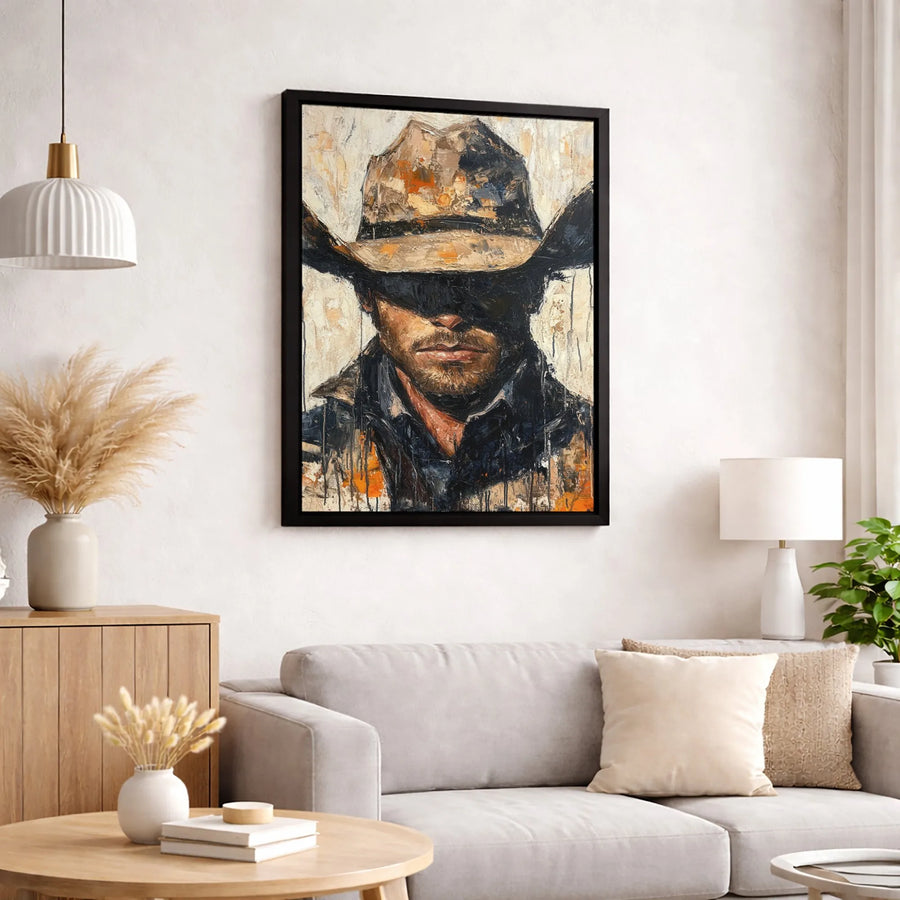 Cowboy Portrait Canvas Wall Art | Textured Western Painting Style | Premium Gallery Wrap 1.25" Profile | Rustic Home Decor Gift for Him