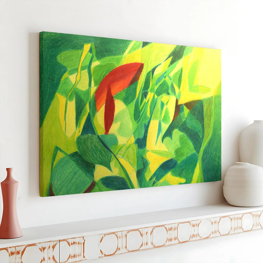 Abstract Tulip Canvas Wall Art | Geometric Red Flower Print | Premium Thick Canvas | Modern Living Room Decor Gift