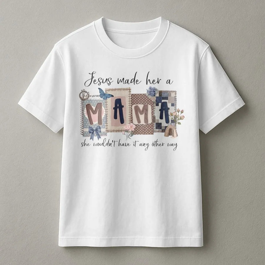 Christian Mom T-Shirt | Jesus Made Her A Mama Graphic Tee | Soft Cotton Religious Shirt | Mothers Day Gift for Her, New Mama Present