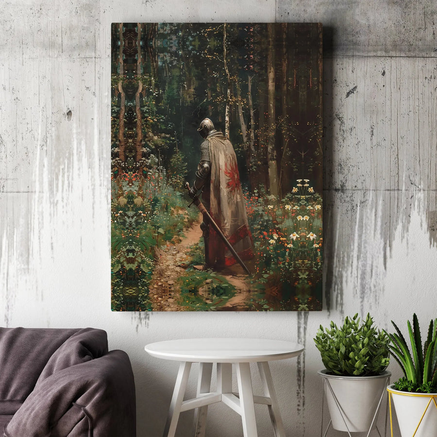 Medieval Knight Wall Art | Fantasy Warrior in Enchanted Forest | Premium Gallery Canvas | Gift for History Buffs and Fantasy Lovers