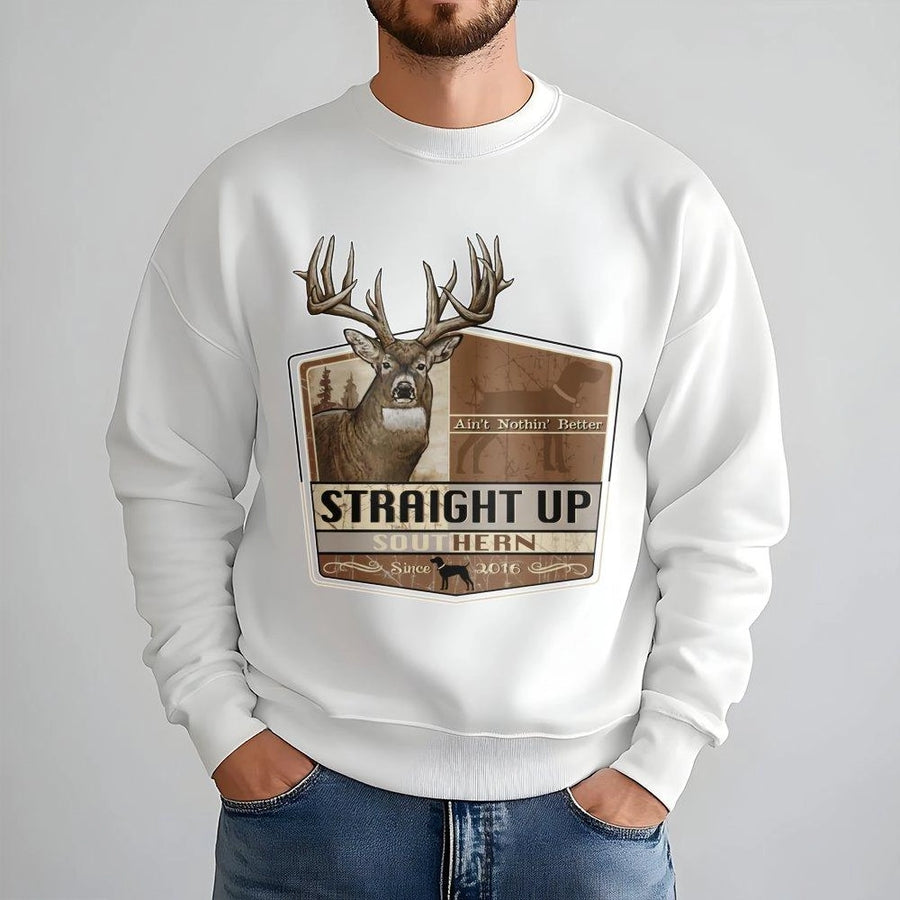 Deer Hunting Sweatshirt | Straight Up Southern Country Design | Premium Cotton Blend Crewneck | Gift for Hunters and Outdoorsmen