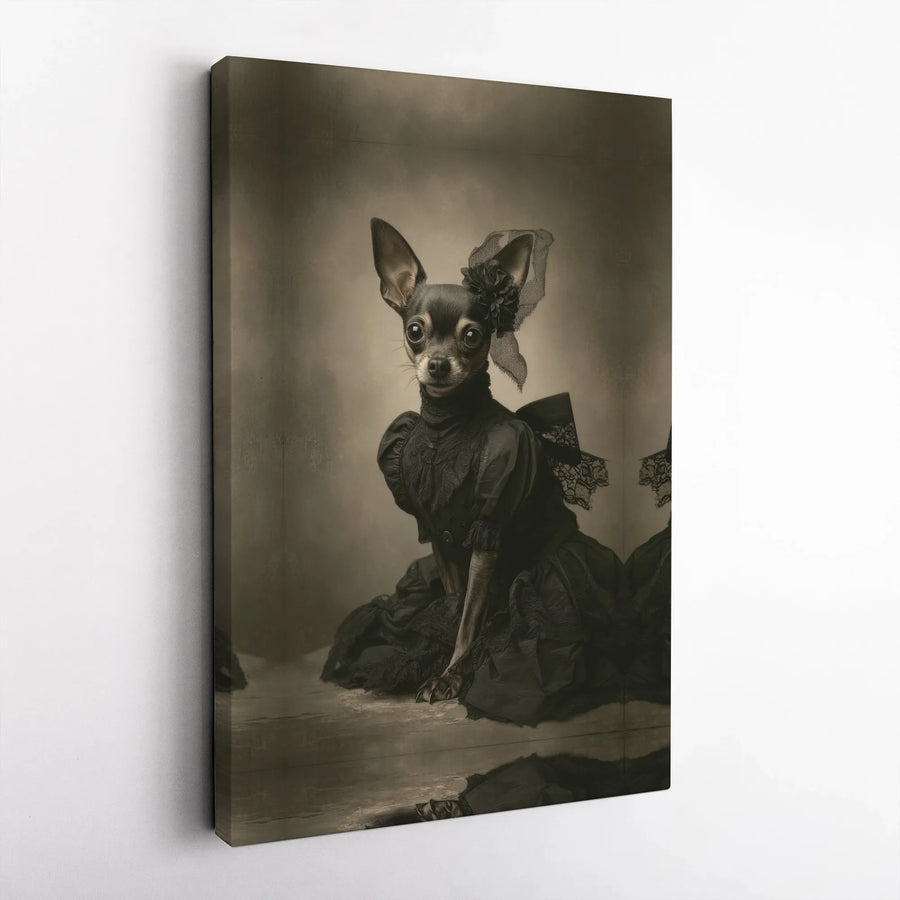 Chihuahua Victorian Portrait Canvas Wall Art | Gothic Dog in Vintage Dress | Premium Gallery Wrap Print | Whimsical Pet Home Decor Gift