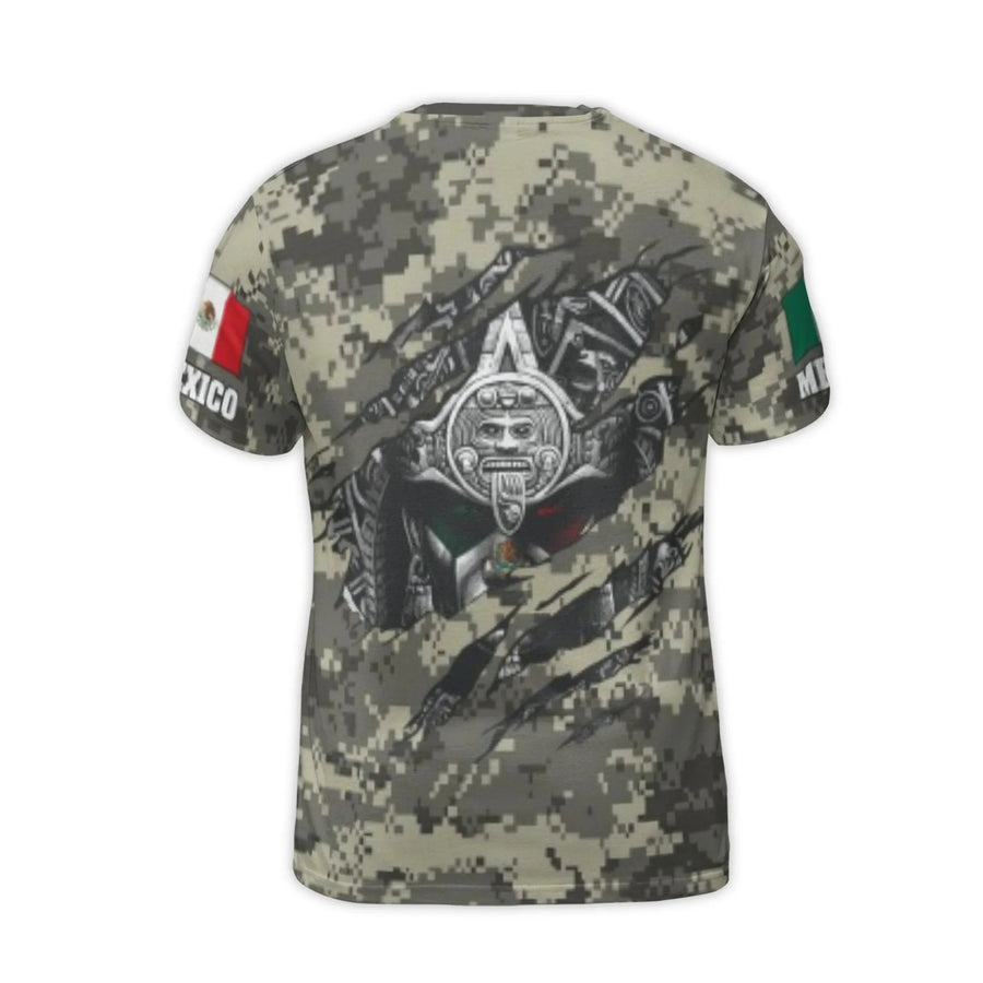 Mexico Aztec Warrior T-Shirt | Digital Camo Mexican Flag Graphic | Premium Polyester Spandex | Gift for Proud Mexicans & Patriot Enthusiasts