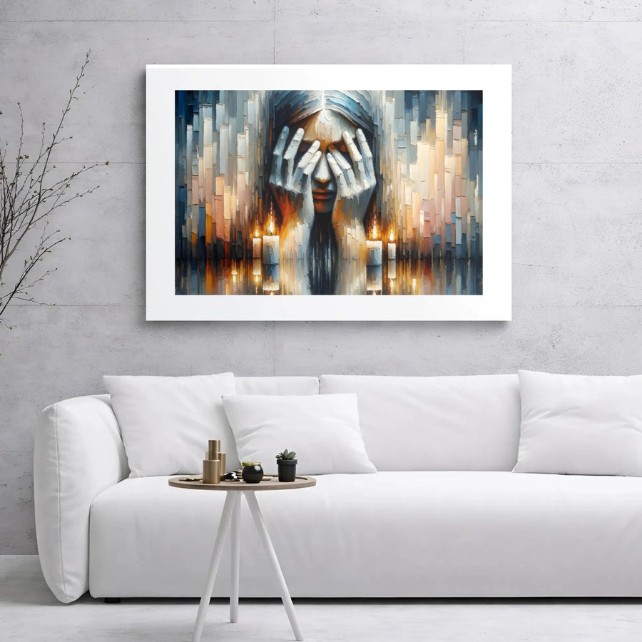 Abstract Sorrowful Woman Canvas | Emotional Candlelight Portrait Wall Art | Premium Gallery Wrap Print | Thoughtful Home Decor Gift for Her