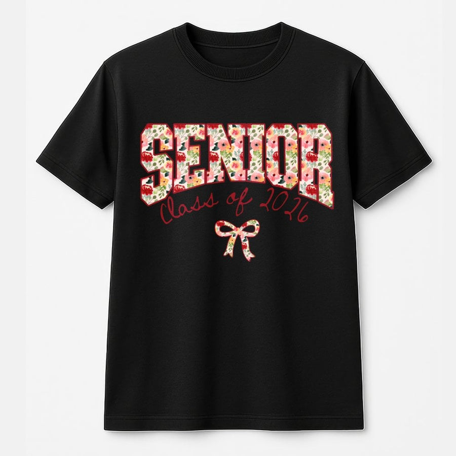 Senior 2026 T-Shirt | Floral Coquette Bow Aesthetic Design | 100% Premium Cotton | Graduation Gift for High School or College Students