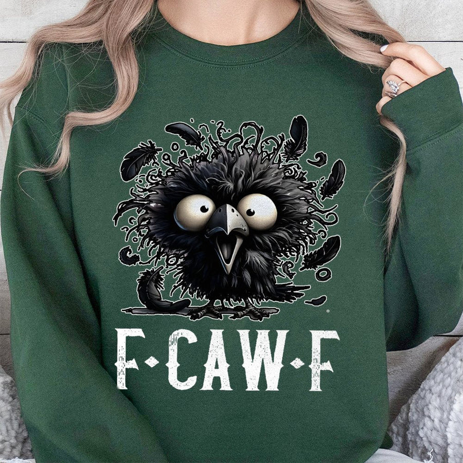 Funny Crow Sweatshirt | F-CAW-F Bird Pun Graphic | Premium Cotton Blend Crewneck | Gift for Bird Lovers, Ornithologist, or Sarcastic Humor Fan