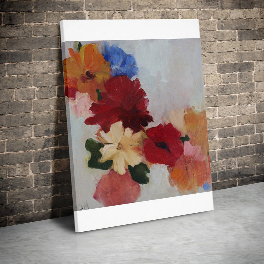 Abstract Floral Canvas Wall Art | Vibrant Painted Wildflower Bouquet | Premium 1.25" Thick Gallery Wrap | Modern Living Room Decor Gift