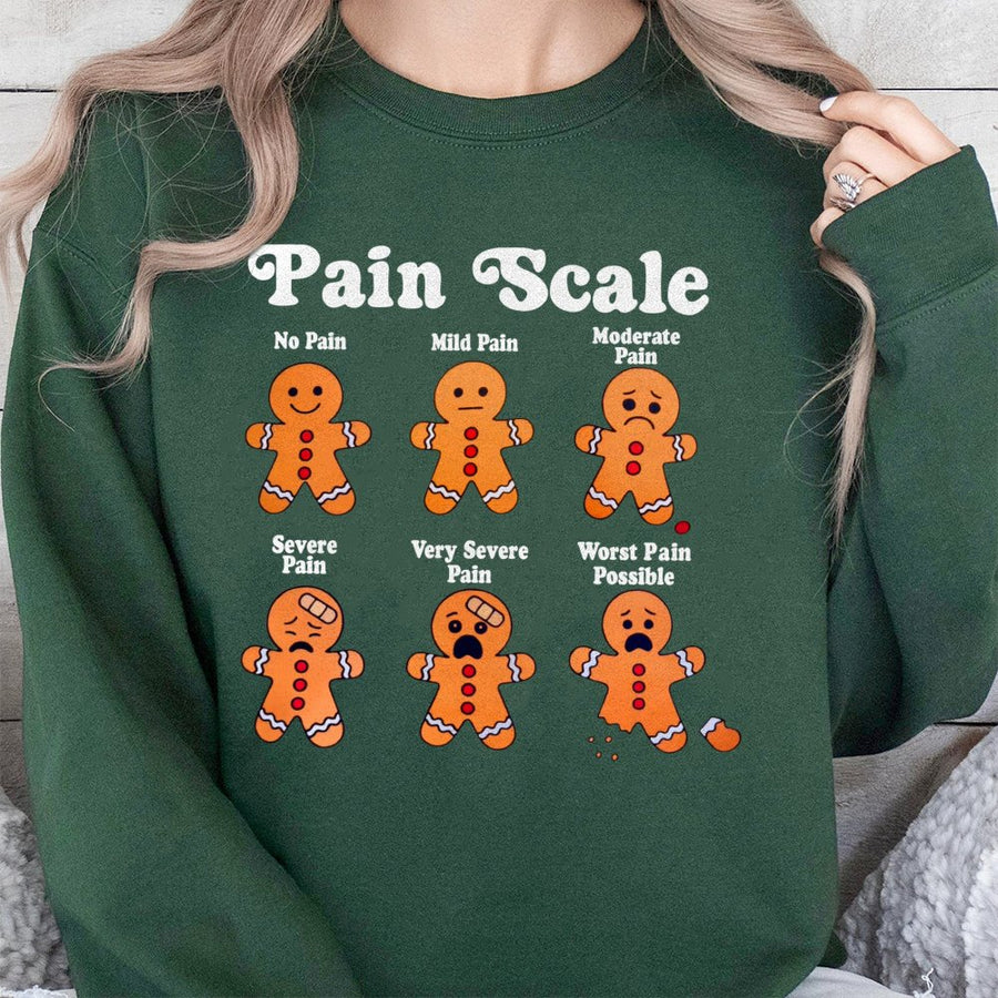 Gingerbread Pain Scale Sweatshirt | Funny Christmas Nurse Graphic | Premium Cotton Blend Crewneck | Gift for Nurses and Medical Staff