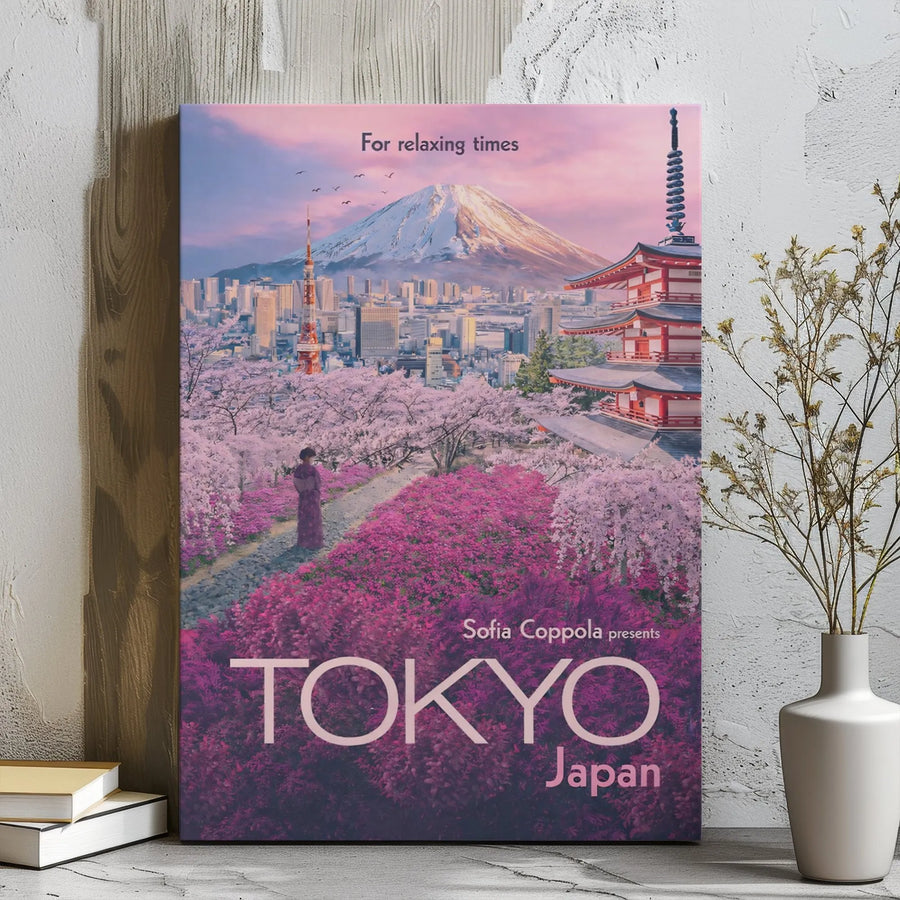 Tokyo Japan Canvas Wall Art | Mount Fuji Cherry Blossom Landscape | Premium 1.25-Inch Gallery Wrap | Travel Decor Gift for Cinema Lovers